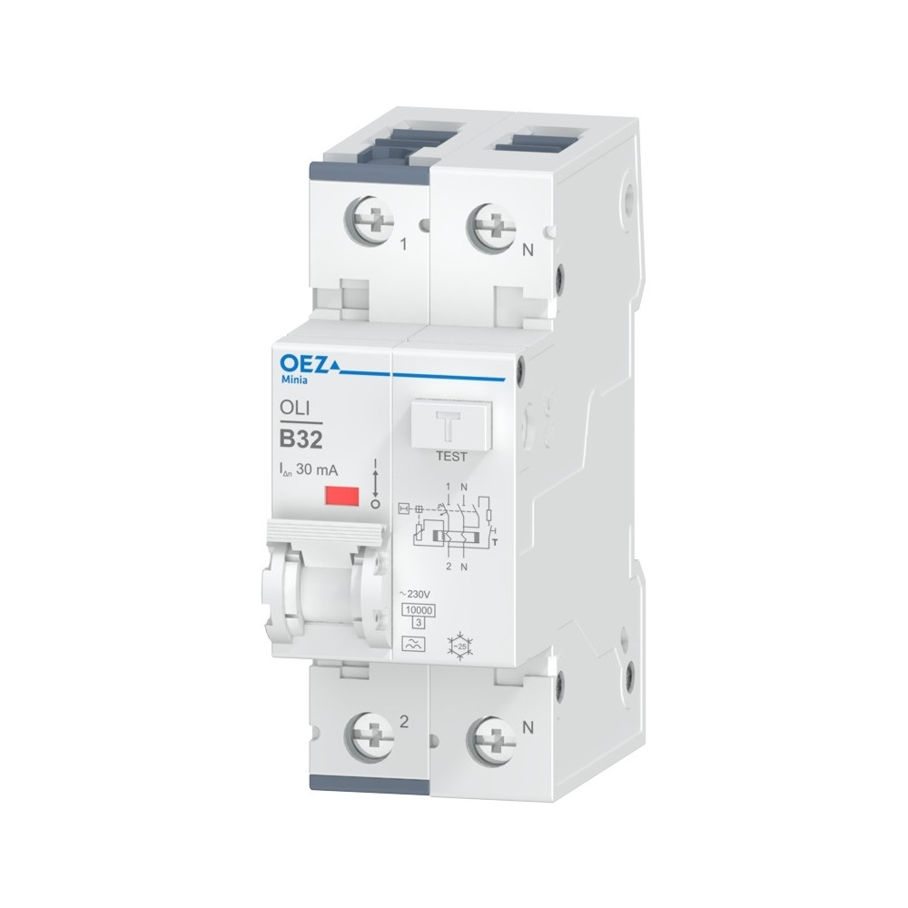 Proudový chránič s nadproudovou ochranou In 32A, Ue AC 230V, charakteristika B, Idn 30 mA, 1+N-pól, Icn 10kA, typ A